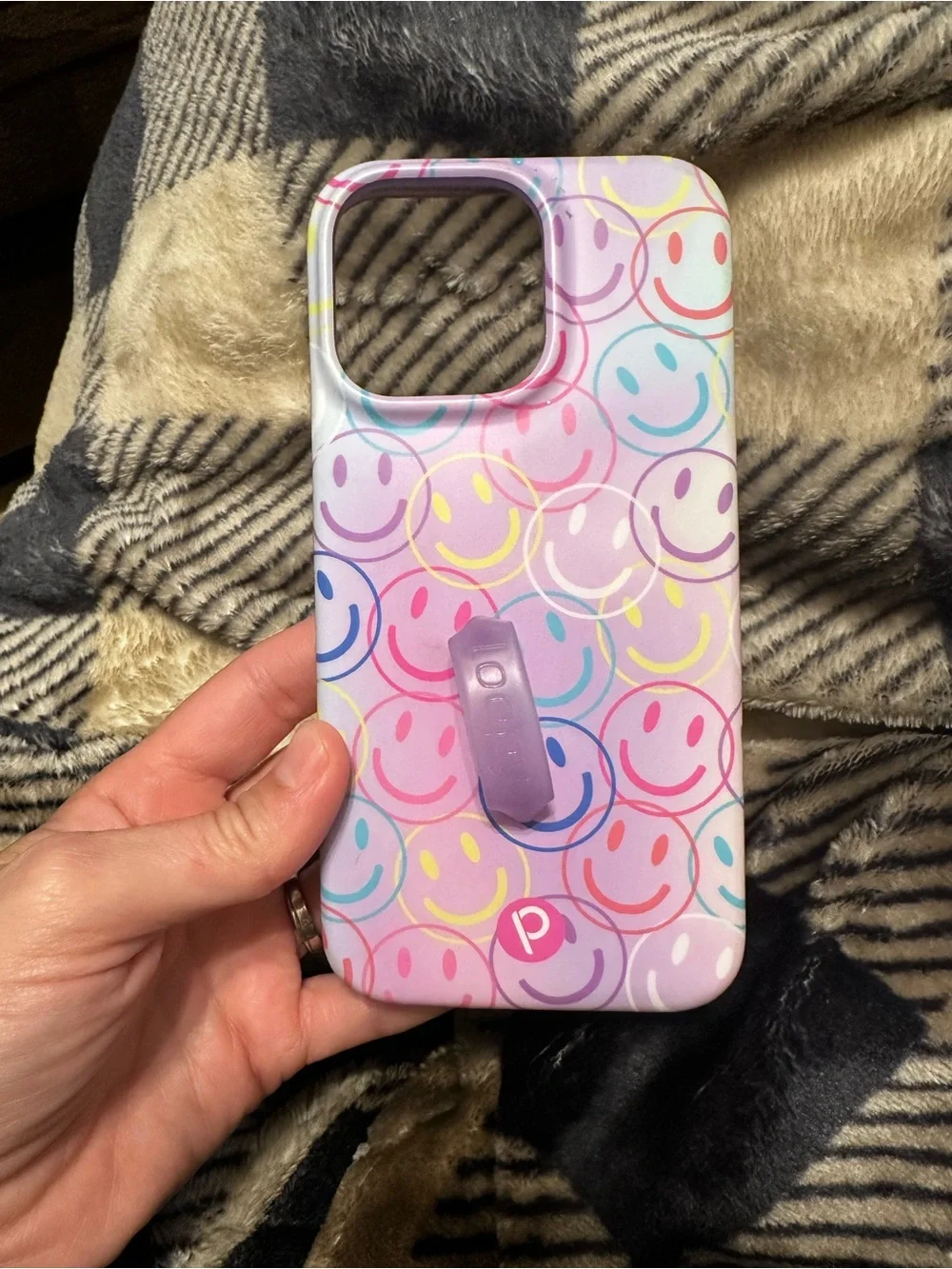 Loopy Case Smiley Pattern Phone Case with Lavender Grip iPhone 14 Pro Max
